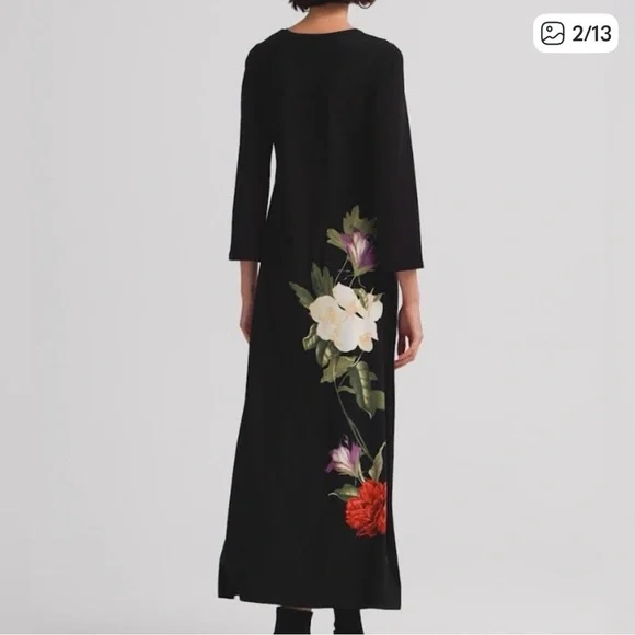 Chico's Flare Long Sleeve Black Floral Pattern Maxi Dress - Picture 13 of 14